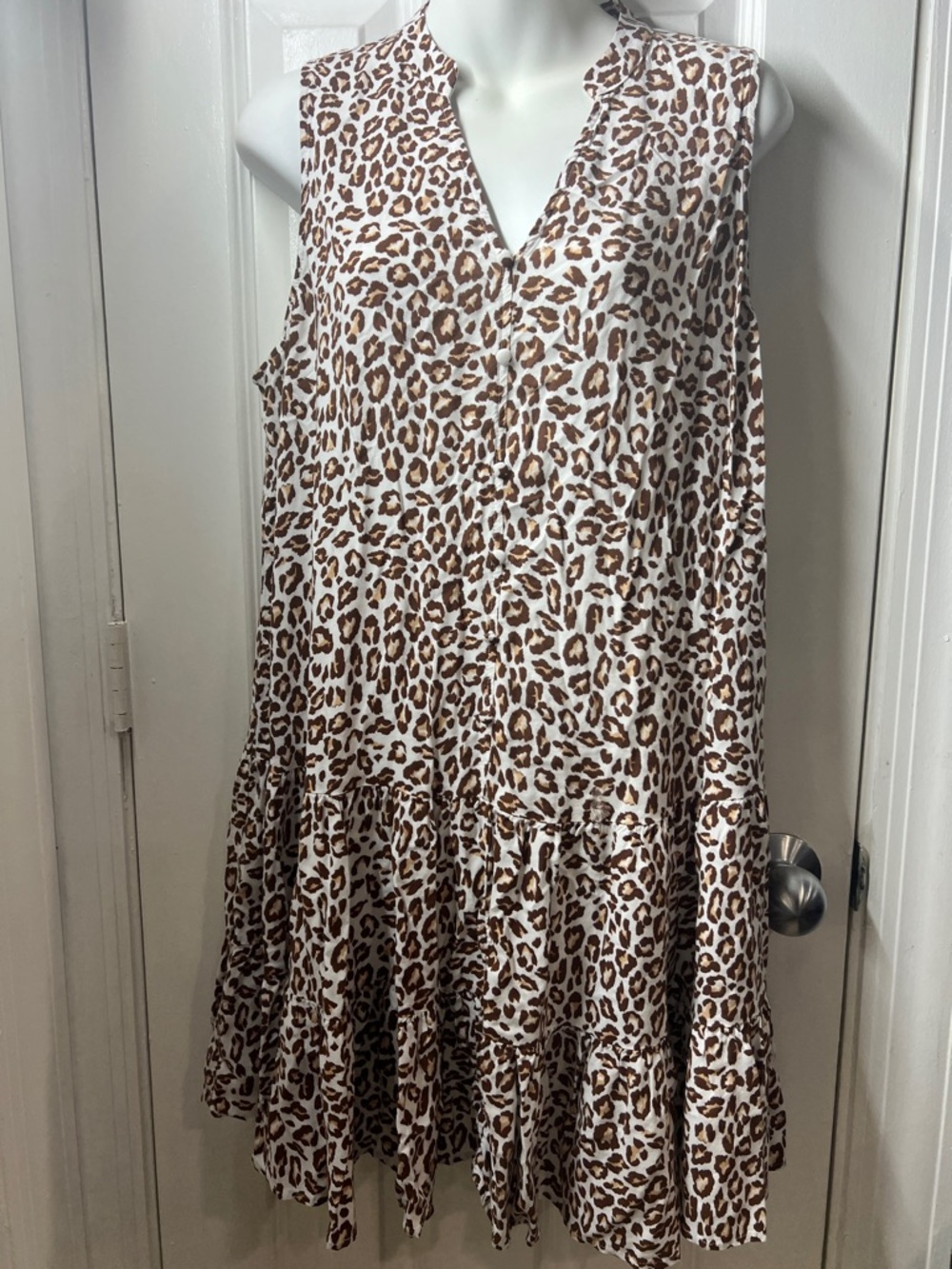 Nine West White and Brown Leopard Print Midi Dress